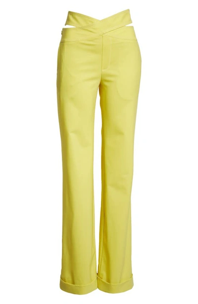 Shop Monse High Crossover Waist Stretch Wool Pants In Lime