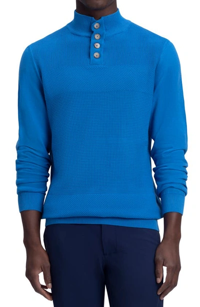 Shop Bugatchi Textured Mock Neck Cotton Sweater In Classic Blue