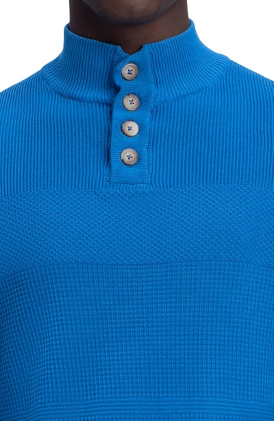 Shop Bugatchi Textured Mock Neck Cotton Sweater In Classic Blue