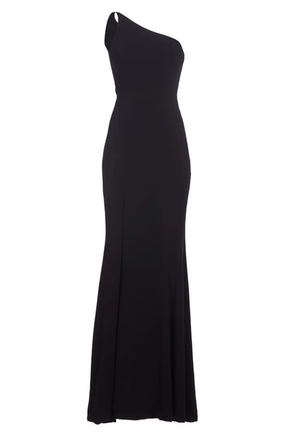 Dress The Population Amy One-shoulder Crepe Gown In Black