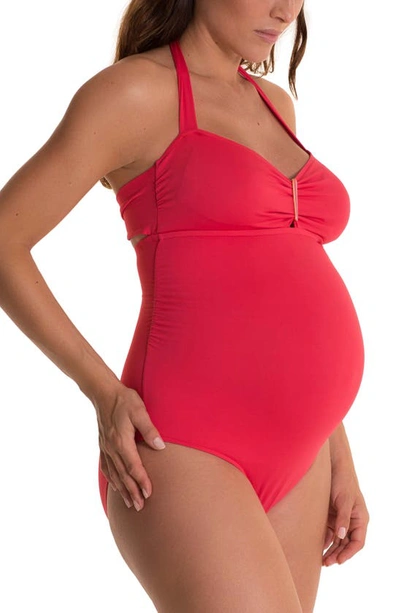 Shop Pez D'or Solid One-piece Maternity Swimsuit In Coral