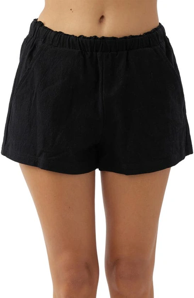 O'neill Carlene Paperbag Waist Linen & Cotton Shorts In Black
