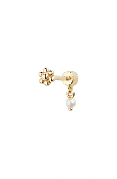 Maria Tash 18ct 3mm Invisible Set Diamond And Pearl Dangle Single Threaded Stud Earring In Yellow
