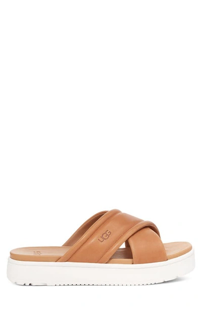 Shop Ugg Zayne Leather Platform Slide Sandal In Tan Leather