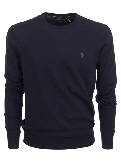 Shop Ralph Lauren Slim Fit Cotton Sweater In Blue