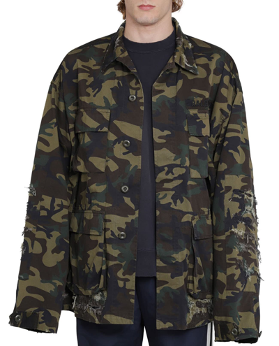 Shop Balenciaga Camouflage Army Jacket In Khaki