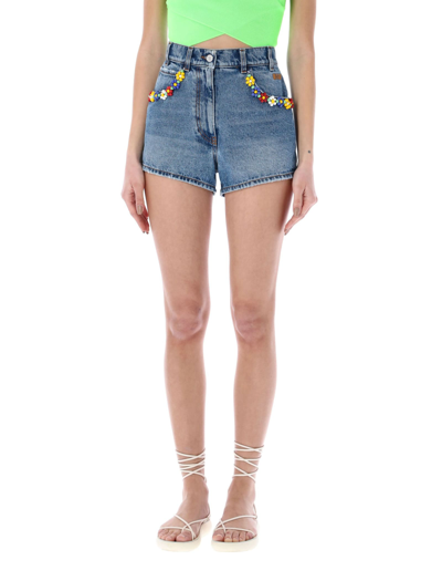 Shop Msgm Daisy Colourful Beads Short In Blu