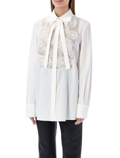 Shop Valentino Embroidered Cotton Poplin Shirt In White