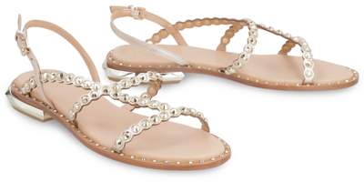 Shop Ash Paola Studded Leather Flat Sandals In Gold