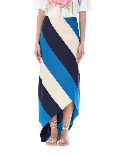 Shop Marni Striped Asymmetric Skirt In Blue Stripes