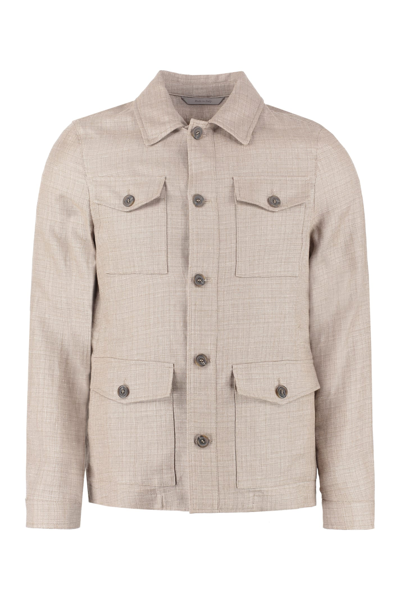 Shop Canali Wool Blend Single-breast Jacket In Beige