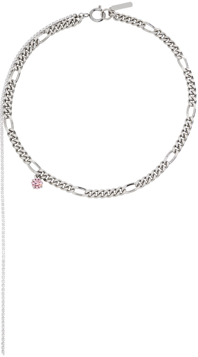 Shop Justine Clenquet Ssense Exclusive Silver & Pink Val Necklace In Palladium/ Pink