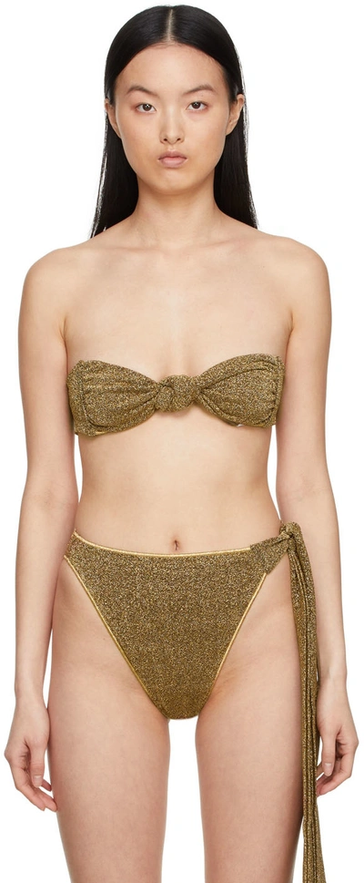 Oseree Lumière Knotted Stretch-lurex Bandeau Bikini In Gold | ModeSens