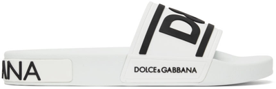 Shop Dolce & Gabbana White Rubber Slides In 89697 White/black