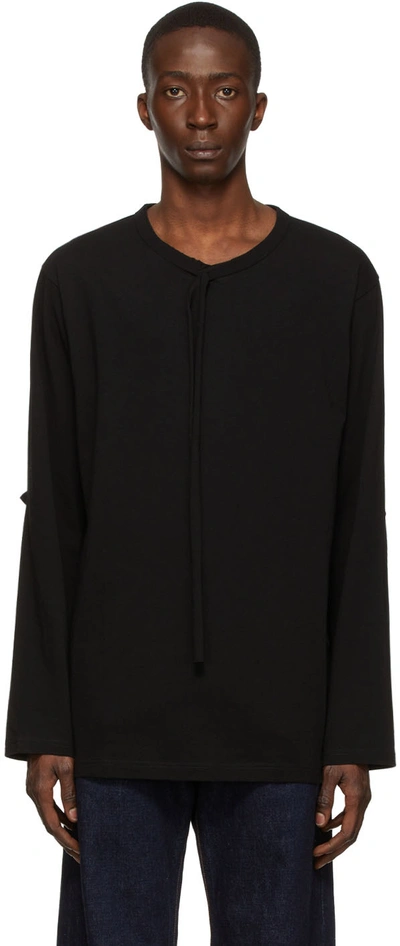 Shop Yohji Yamamoto Black Cotton Long Sleeve T-shirt