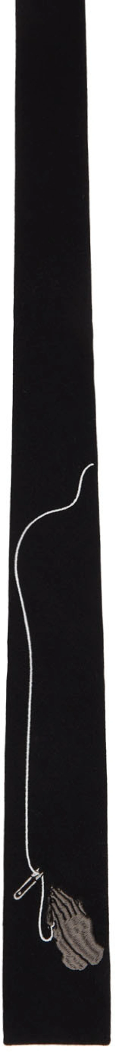 Shop Yohji Yamamoto Black Wool Tie In Grey