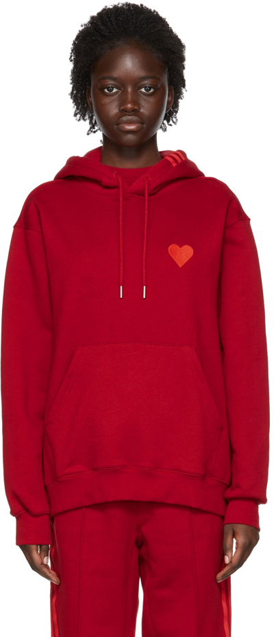 Shop Adidas X Ivy Park Red 3-stripes Hoodie In Power Red