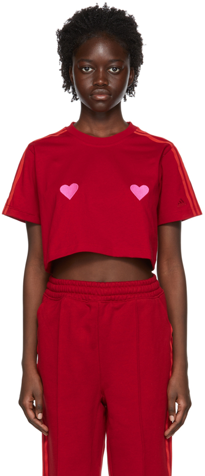 Shop Adidas X Ivy Park Red Cotton T-shirt In Power Red