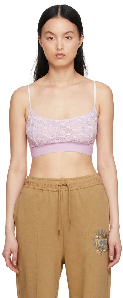 Shop Ganni Pink Nylon Camisole In 428 Light Lilac