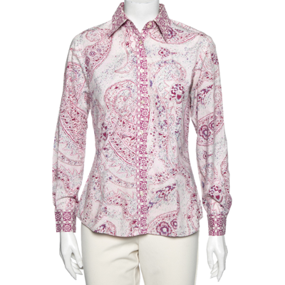 Pre-owned Etro Pink Floral Printed Cotton Button Front Shirt M