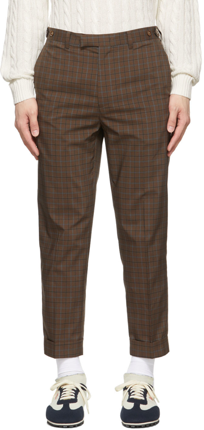Shop Beams Brown Polyester Trousers In Brown Check28