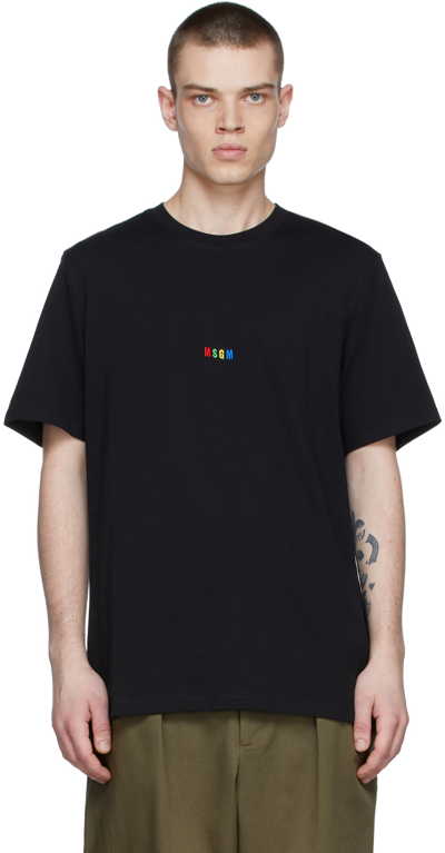 Shop Msgm Black Micro Logo T-shirt In 99 Black
