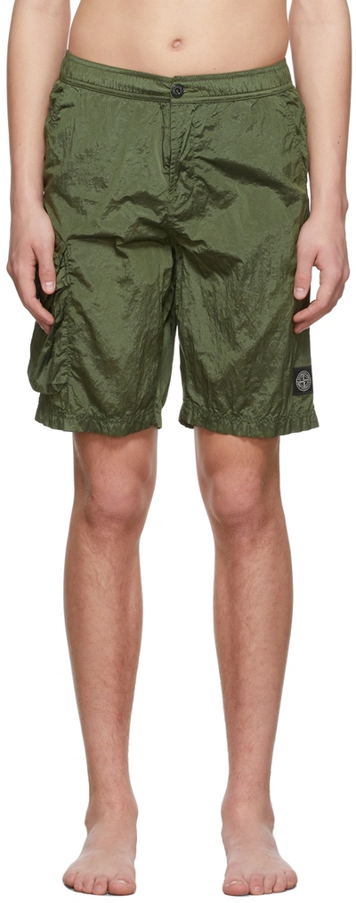 Shop Stone Island Khaki Nylon Swim Shorts In V0058 Olive