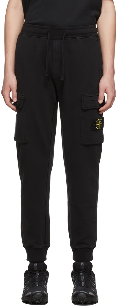 Stone Island Brushed Cotton Joggers With Adjustable Drawstring And Side Logo Badge In V0029 Black