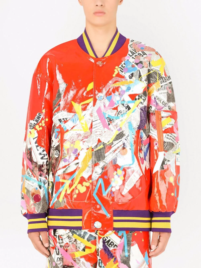 Dolce & Gabbana Men's Color Dripping Bomber Jacket In Orange