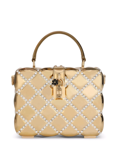 Shop Dolce & Gabbana Dolce Box Rhinestone-embellished Top-handle Bag In Gold