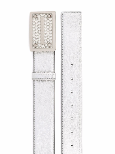 Shop Dolce & Gabbana Crystal-embellished Buckle Belt In Silver
