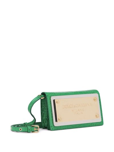 Shop Dolce & Gabbana Maxi-plate Leather Phone Bag In Green