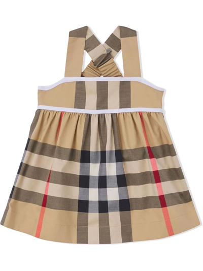 Shop Burberry Check-print Dress With Bloomers In Neutrals