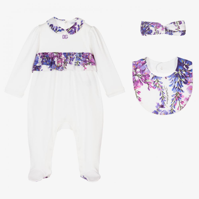Shop Dolce & Gabbana Girls White Wisteria Babysuit Set