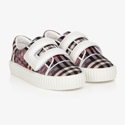Shop Burberry Girls Teen Pink Checked Trainers