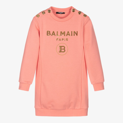 Shop Balmain Girls Pink Logo Sweatshirt Dress