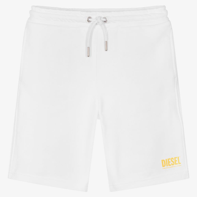 Shop Diesel Boys Teen White Logo Jersey Shorts