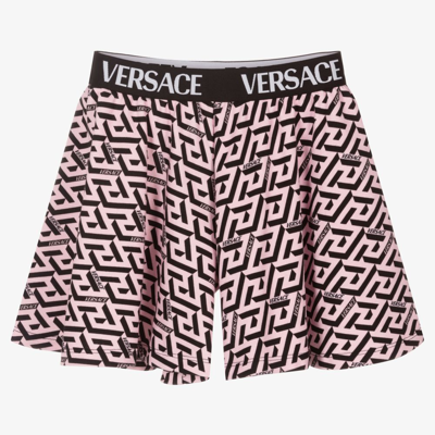 Shop Versace Girls Teen Greca Signature Shorts In Pink