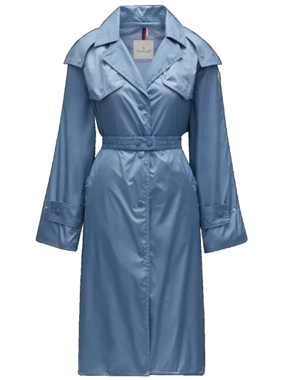 Shop Moncler Light Blue Tamarissiere Trench Coat