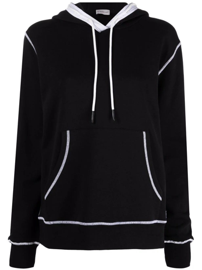 Shop Moncler Contrast Stitch Black Hoodie In Nero