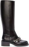 GIVENCHY Black Leather Chain Pira Tall Boots