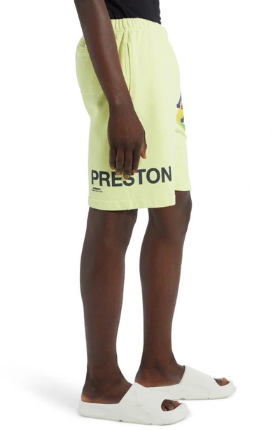 Shop Heron Preston Global Collage Organic Cotton Sweatshorts In Lemon Yellow