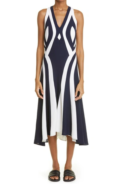 Shop Partow Ayla Colorblock Sleeveless Wool Midi Dress In Navy Snow