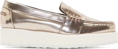 Pierre Hardy Metallic Leather Platform Loafers In Champagne