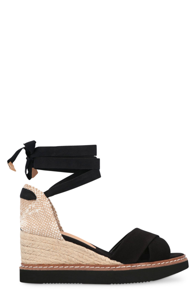 Shop Castaã±er Bonnie Jute Wedge Sandals In Black