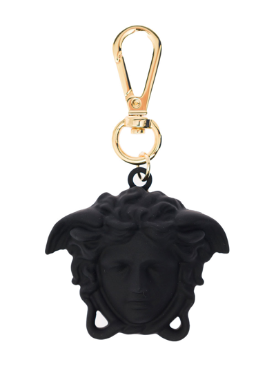 Shop Versace Mans Black Silicone Medusa Keychain