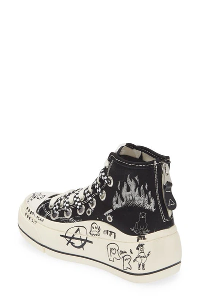 R13 Kurt Double Grommet Platform Sneaker In Black Checkerboard W/ Graffiti