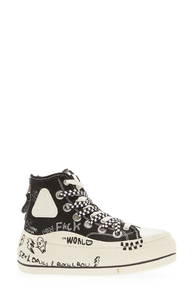 R13 Kurt Double Grommet Platform Sneaker In Black Checkerboard W/ Graffiti