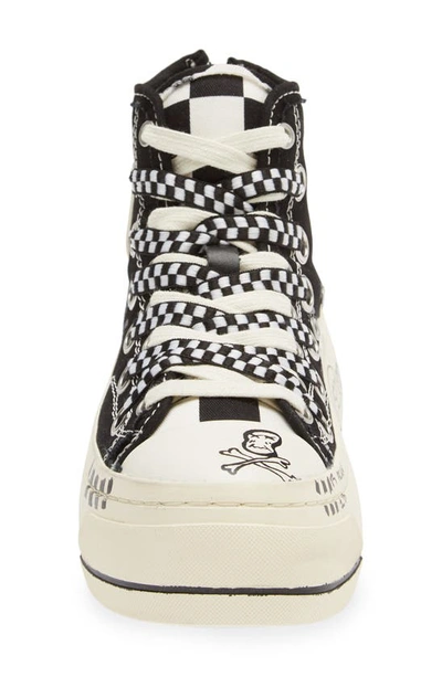 R13 Kurt Double Grommet Platform Sneaker In Black Checkerboard W/ Graffiti