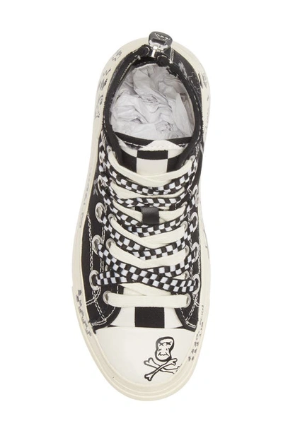 R13 Kurt Double Grommet Platform Sneaker In Black Checkerboard W/ Graffiti
